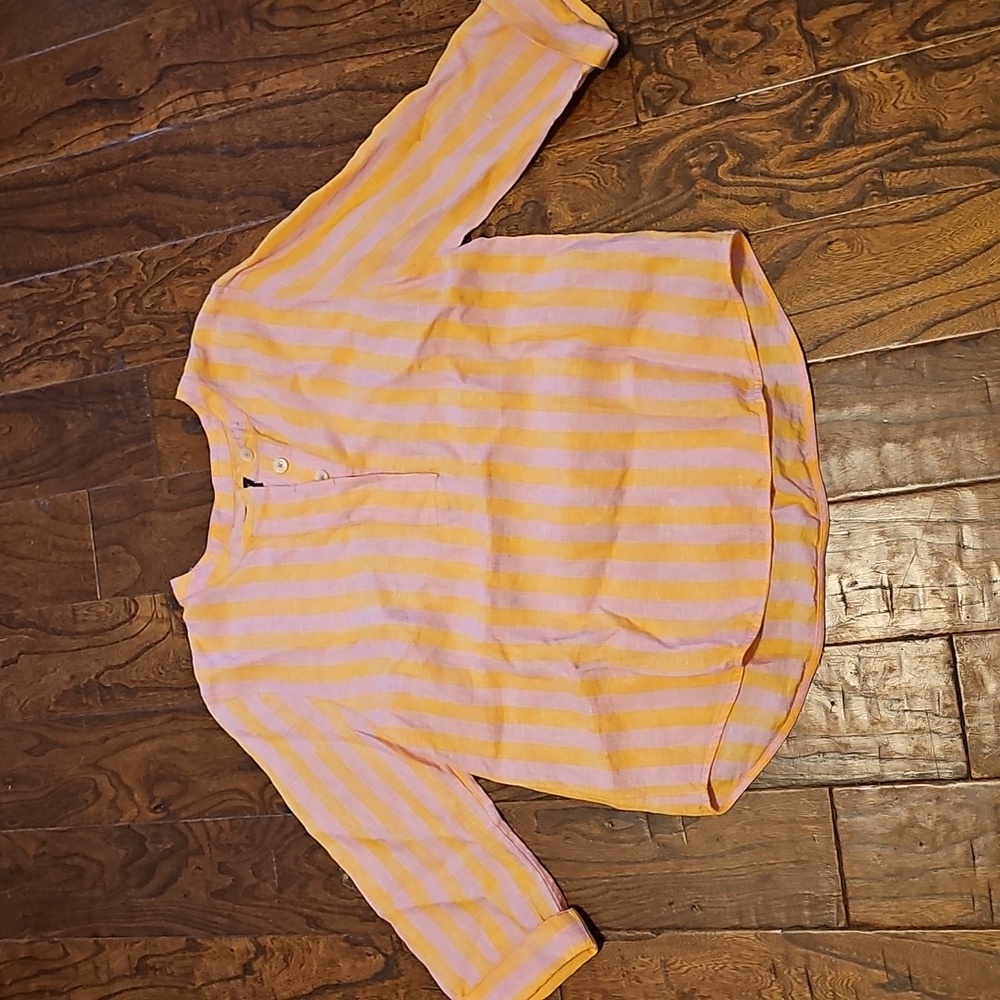 J Crew Baude Striped Linen Tunic Pink and Orange Blouse.